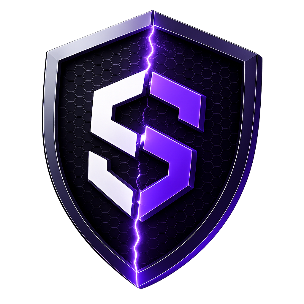 SplitAC shield logo — a split S struck by lightning